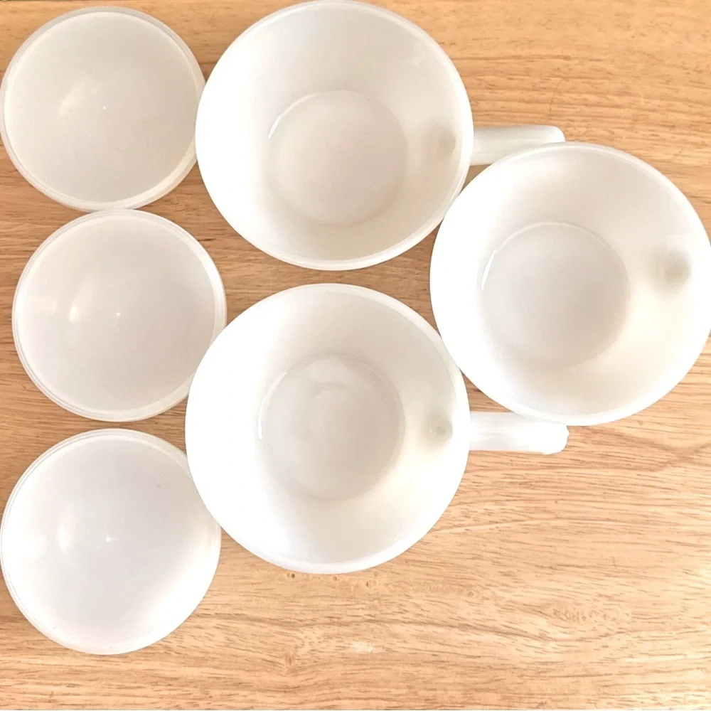 Fire-King Anchor Hocking Milk Glass Custard Cups  Handled French Casserole Bowls
